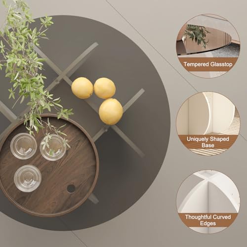 HedoAjim Round Coffee Table with Glass Top,Center Table with Storage for Living Room,Small Spaces, Office, and Lounge,32" White and Grey Glass Coffee Table