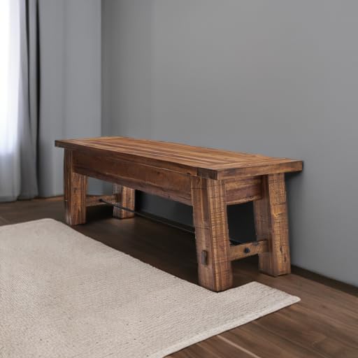 Durango Rustic Farmhouse Style 60-Inch Wood Bench - Industrial Modern Accent Furniture with Solid Wood Seat for Entryway, Dining Room, Hallway, Foyer, or Kitchen by Alaterre Furniture