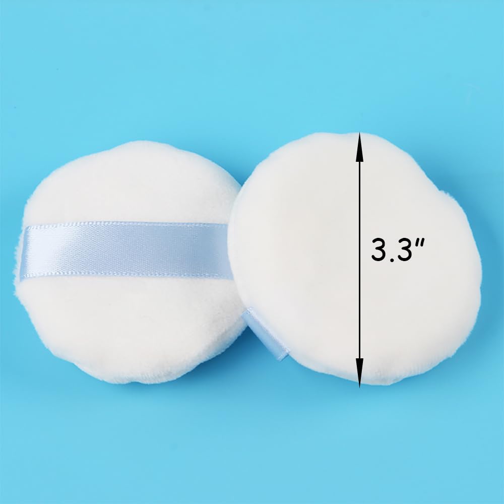 Ultra Soft Powder Puff and Rainbow Container 3.3" High Density Velvet Dusting Washable Reusable Powder Puff,Body Powder Puff and Glass Jar Holder Loose Powder Box with Puff(Multi-Color)