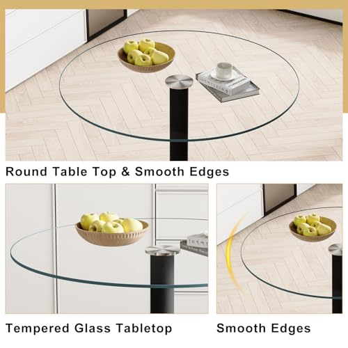 CGHIJDM 40" Round Dining Table Set for 4,5 Piece Dining Table Set,Glass Dining Table with 4 Cushioned Dining Chairs,Small Kitchen Table Set for 4 Ideal for Apartment