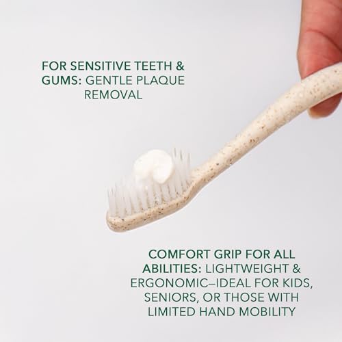 Terra & Co. Gentle Green Toothbrushes – 20-Pack of Plastic-Free Toothbrushes with Soft Bristles for Sensitive Teeth & Gums – Individually Sealed – BPA-Free, Plant-Based, Eco-Friendly & Travel-Ready