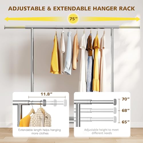 Raybee Clothes Rack, Clothing Rack Load 485 LBS, Heavy Duty Clothes Rack, Rolling Clothes Racks for Hanging Clothes, Metal Garment Rack with Sturdy Wheels