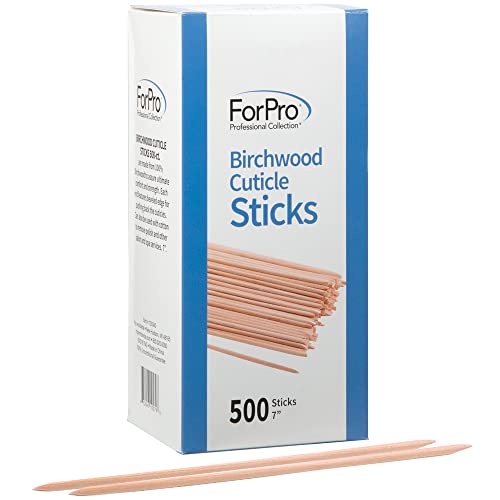 ForPro Birchwood Cuticle Sticks, Double Sided, Multi-Purpose Cuticle Pusher for Manicures and Pedicures, 7” L, 500-Count