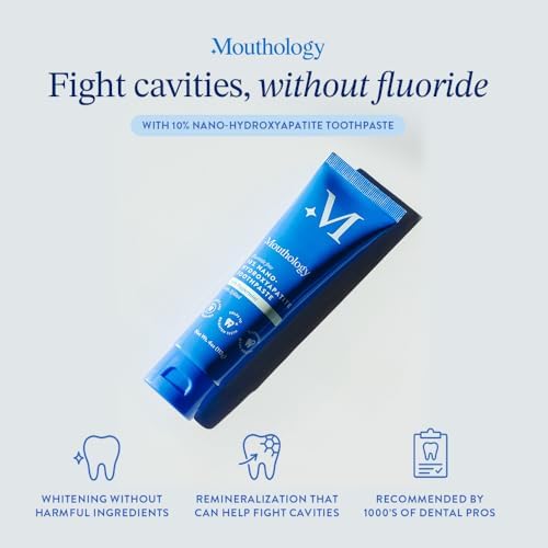 Mouthology 10% Nano Hydroxyapatite Toothpaste (Fluoride Free), Whitening, Remineralizing, Natural, Sensitive Teeth, SLS Free, Xylitol Nano-Hydroxyapatite Toothpaste for Adults, Mint 4oz (USA Made)