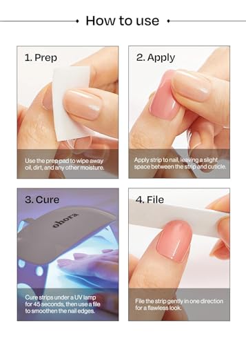 ohora Semi Cured Gel Nail Strips (N Cream Beige) - Nude, Solid, Works with Any UV/LED Lamps, Salon-Quality, Long Lasting, Easy to Apply & Remove - Includes 2 Prep Pads, Nail File & Wooden Stick