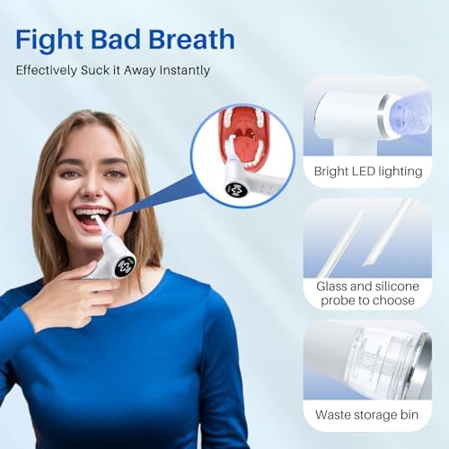 Upgraded Tonsil Stone Remover Tool with Silicone & Glass Probes, 11 in 1 Rechargeable Electronic Tonsil Stone Vacuum with Built-in LED Light, Fight Bad Breath Instant Suction