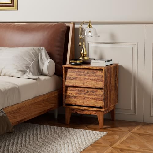 Modern 2 Set Nightstands Features Vintage-Style and Bevel Design, Made of MDF, Mid Century Modern Nightstand, Night Stand for Bedroom,for Bedroom(Brown)