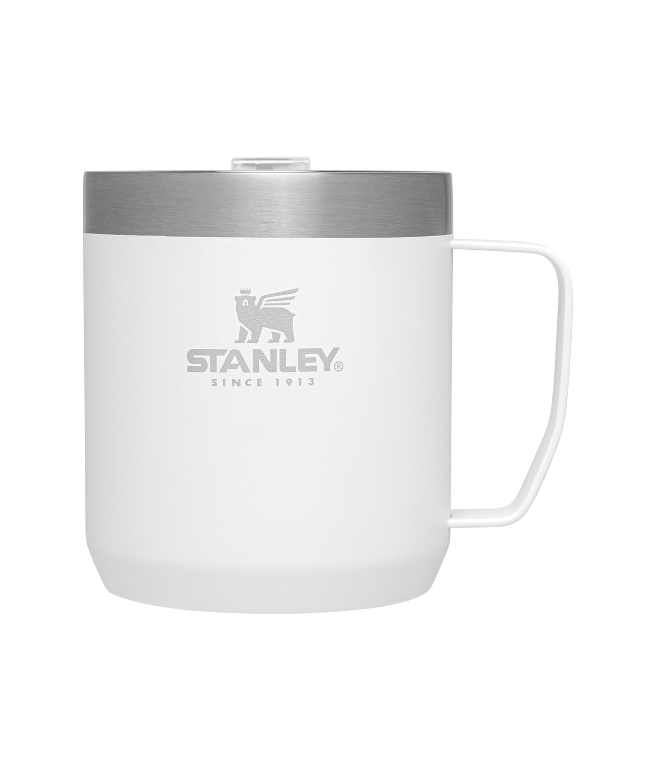 Stanley Stay Hot Camp Mug - Durable 18/8 Stainless Steel Insulated Mug - Splash-Free Tritan™ Drink-Thru Lid - 12 OZ - Polar