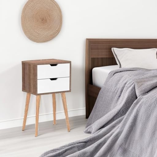 JAXPETY Nightstands Set of 2, Night Stand with Drawers, Bedside Tables with Solid Wood Legs and Large Storage Space, End Table, Side Table, for Bedroom, Natural