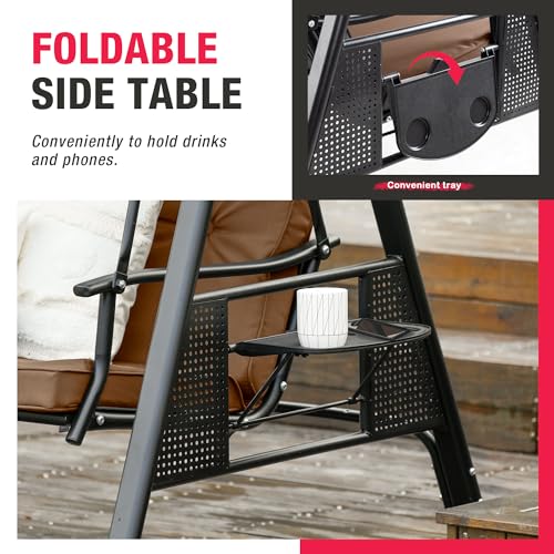 Pamapic 3-Seat Porch Swing with All-Weather Steel Frame, Adjustable Swing Chair with Canopy, Removable Cushion and Pillow Hammock with Stand for Outside, Backyard, Porch, Poolside, Balcony (Topaz)