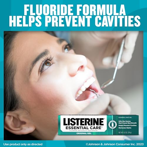 Listerine Essential Care Toothpaste, Bad Breath Treatment, Cavity Prevention, Fluoride Toothpaste; Powerful Mint Flavor, 4.2 oz, 6 Pack