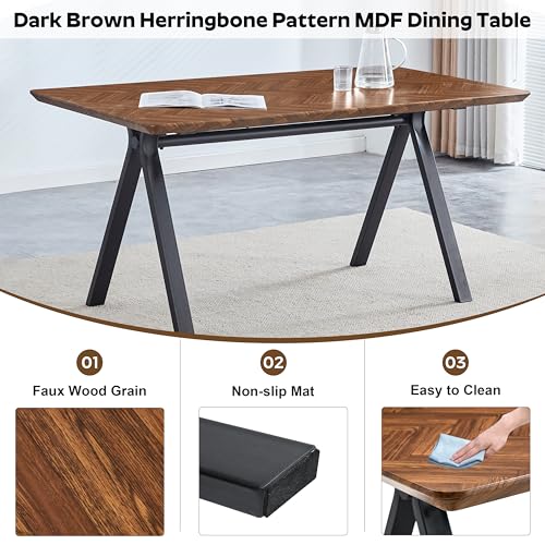 RGZ 63" Modern Rectangular Dining Table Set for 4, 5-PCS Rustic Walnut Kitchen Table & 4 Black Upholstered Faux Leather Chairs, Mid Century Wood Dinner Table for Dining Room, Home, Living Room