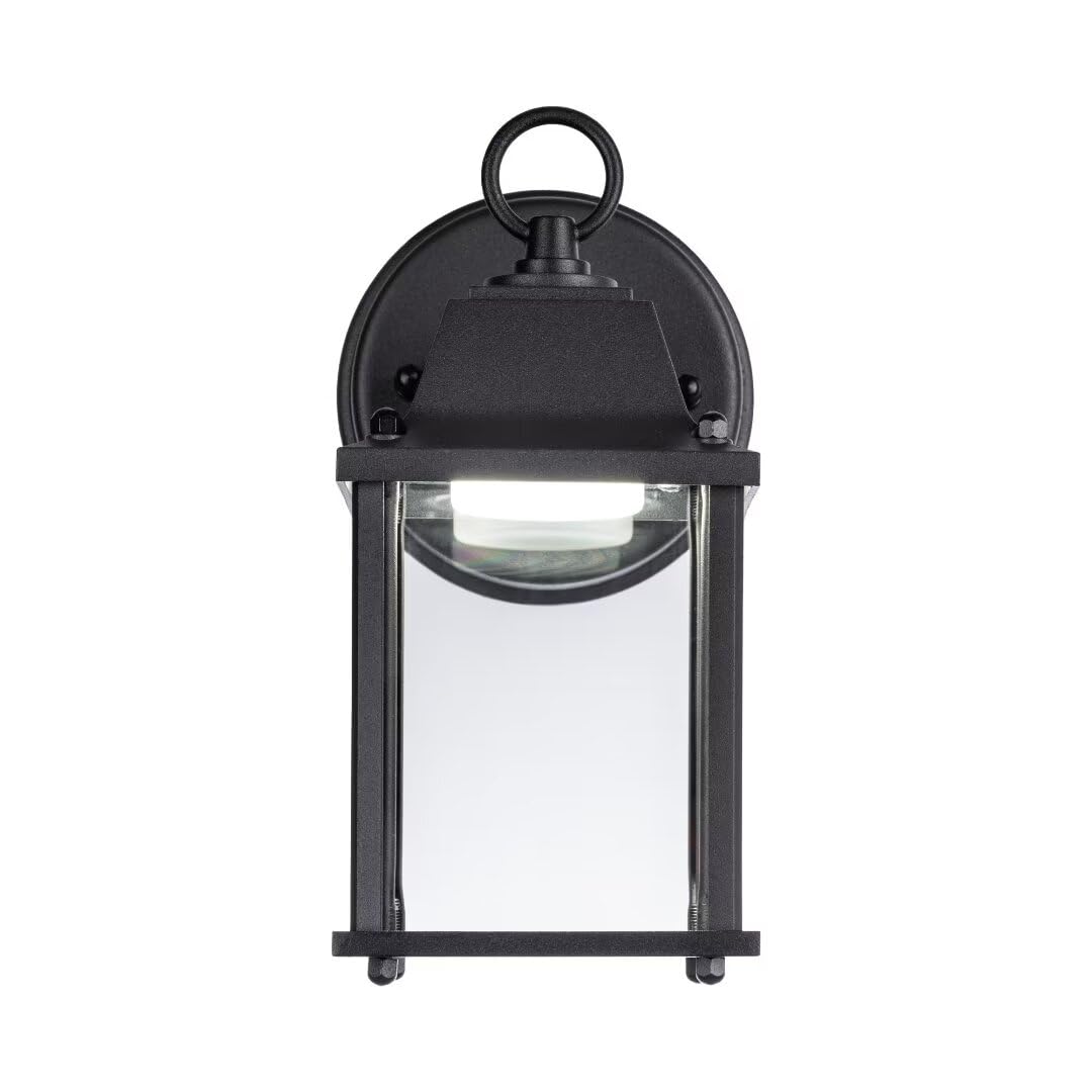 LIT-PaTH Outdoor LED Wall Lantern, Wall Sconce as Porch Lighting Fixture, 5000K Daylight White, 9.5W 800 Lumen, Aluminum Housing Plus Glass, Black Finish, 1-Pack