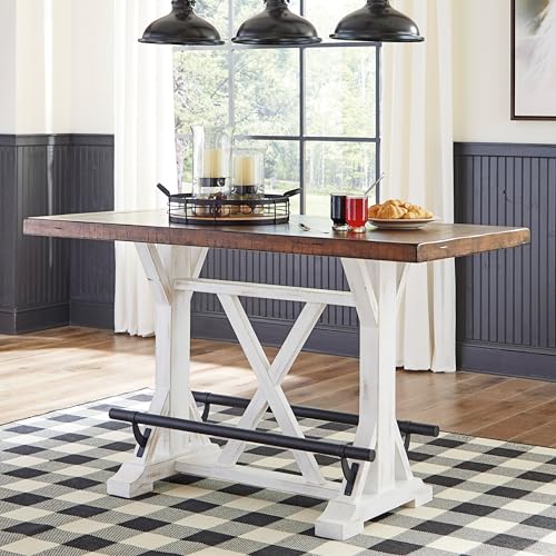 Signature Design by Ashley Valebeck Rustic Farmhouse 36" Counter Height Dining Table, Brown & White