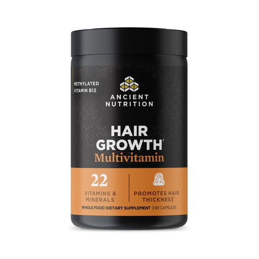 Ancient Nutrition Hair Growth Multivitamin – Supports Thicker Hair, Less Shedding, Smoother Skin & Stronger Nails – with Solubilized Keratin, Powered by Peptides, 22 Vitamins & Minerals – 30 Servings