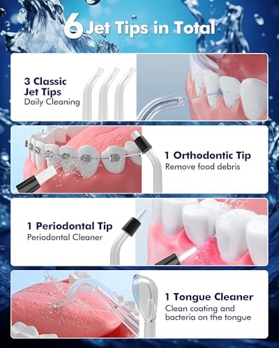 Water Flossers for Teeth - 5 Modes, 6 Flossing Tips, Rechargeable Cordless Portable 300ML Larger Tank Electric Waterflosser Cleaner IPX7 Waterproof Floss Cleaning Teeth Pick for Home Travel
