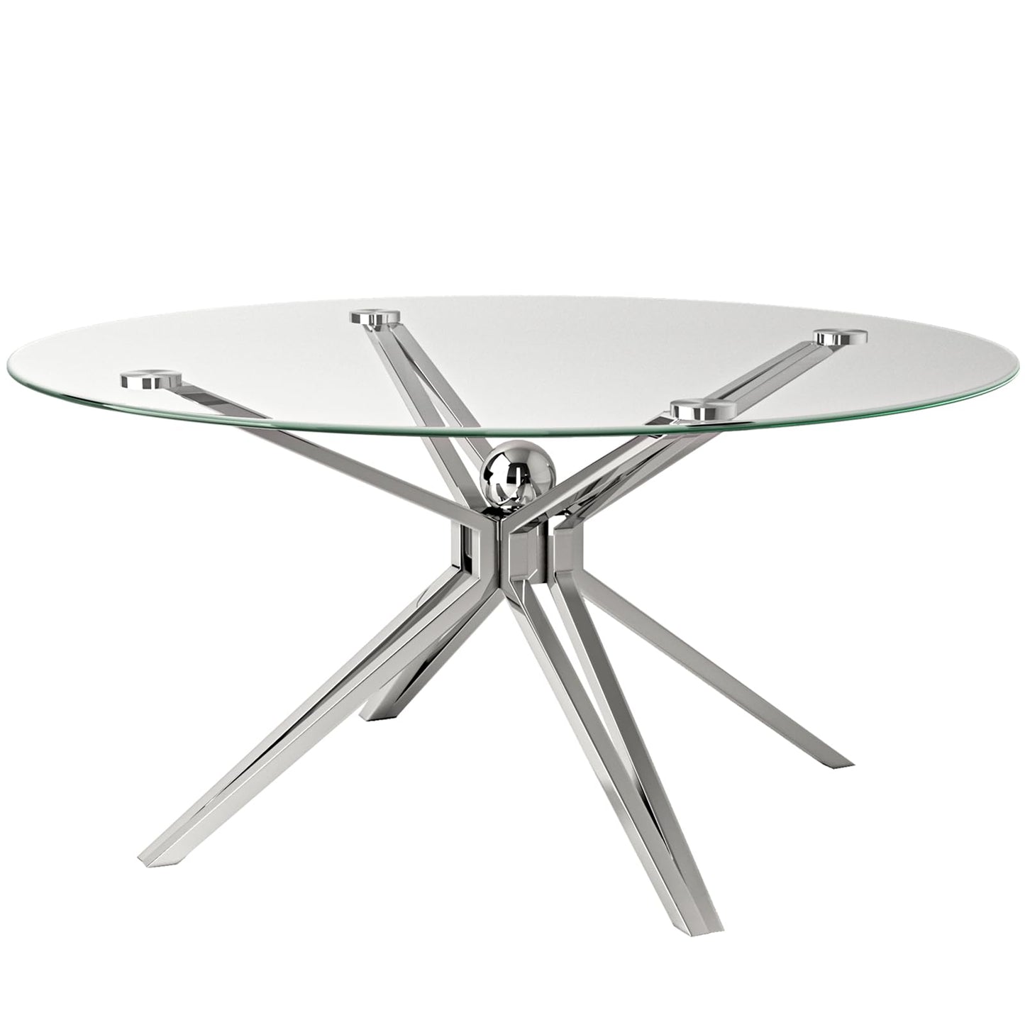 Julenshion Modern Glass Coffee Table, Round Clear Center Table with Tempered Glass Top & Silver Stainless Steel Base Ball Decor Table for Living Room Home Office, Chrome Finish