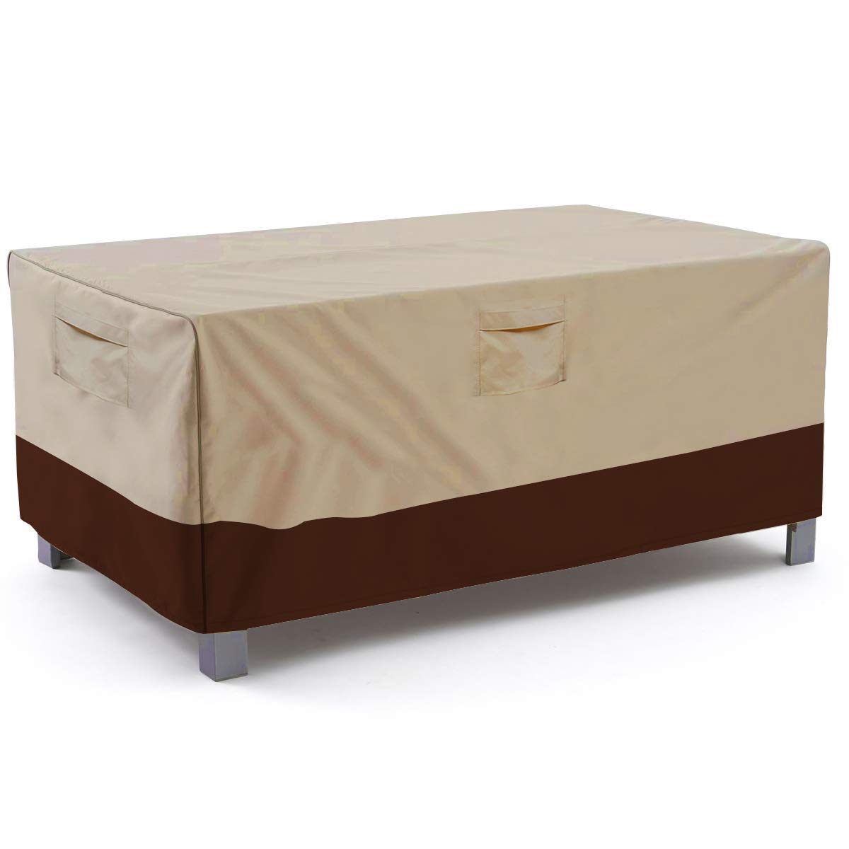 Vailge Rectangular/Oval Patio Table Cover, Heavy Duty and Waterproof Outdoor Lawn Patio Furniture Covers, Large Beige & Brown