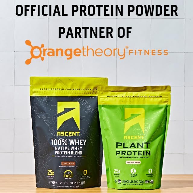 Ascent 100% Whey, Native Whey Protein Blend - Clean Post Workout Recovery, Digesting, Zero Artificial Flavors & Sweeteners, Gluten Free, 5.5g BCAA, 2.6g Leucine, Vanilla Bean 4 lb.