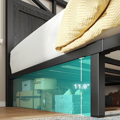 Homkdom King Size Bed Frame with 2 Storage and LED Lights, King Bed Frame and Headboard Built in Charging Station,Noise-Free,Easy Assembly, No Box Spring Needed, Black