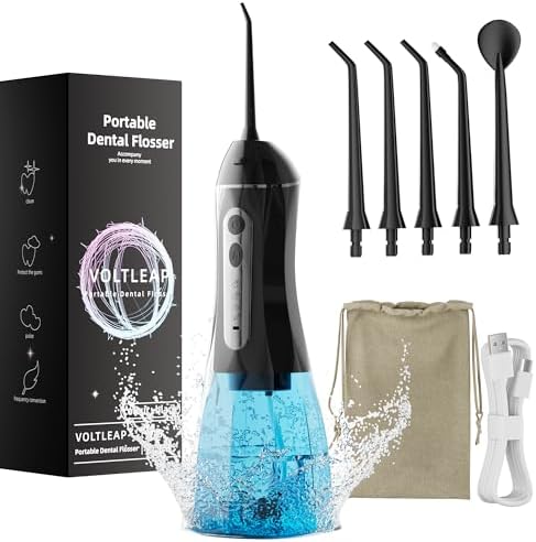 Water Flossers for Teeth, Electric Floss for Adults, Water Dental Picks for Teeth Cleaning and Flossing, Portable Flossers for Travel Size, Travel Bag and 4 Tips, IPX7 Waterproof - Black