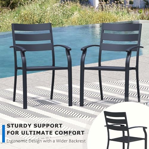 Outdoor Dining Chairs Set of 6, Stackable Patio Dining Chairs, Black Metal Patio Set for Garden Backyard Lawn Deck Support Over 300 lbs, All-Weather