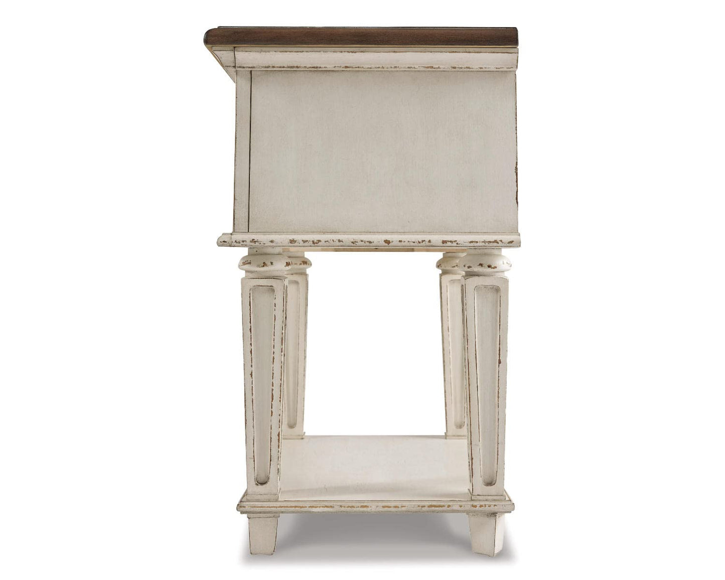 Signature Design by Ashley Realyn Traditional Cottage 1 Drawer Nightstand with Dovetail Construction & Open Display Shelf, Chipped White, 27" Tall, Distressed Brown