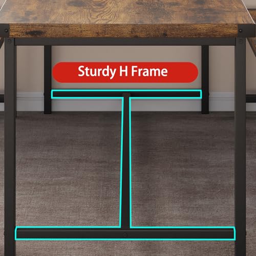 Garvee Dining Table Set for 4, Kitchen Table with Benches, 3 Piece Rectangular Dining Room Set with 2 Wooden Benches for Small Space, Apartment, Studio, Home, Rustic Black