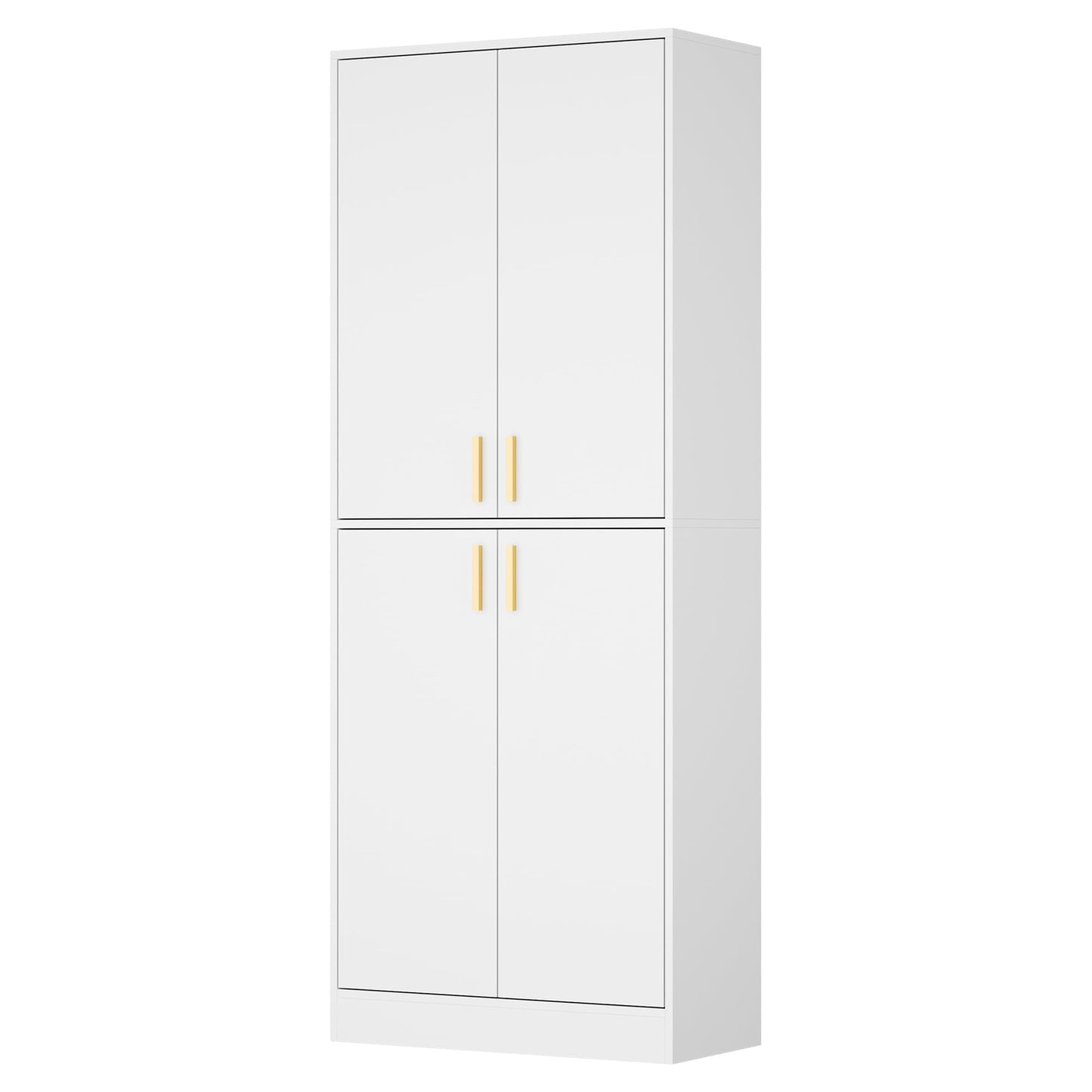 Cozy Castle Kitchen Pantry Cabinet, 71" Tall Wood Storage Cabinet with Doors and Shelves 4 Doors Freestanding Cupboard Utility Hutch for Dining Room Living Room Bathroom Furniture, White