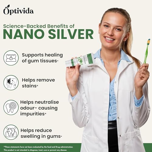 Optivida (Fluoride Free) Colloidal Silver (20ppm) Infused Xylitol Toothpaste for Adults & Kids. Anti-Cavity*, Anti-Plaque* Coral Toothpaste with Spearmint Oil for Gum Health & Teeth whitening - 4oz