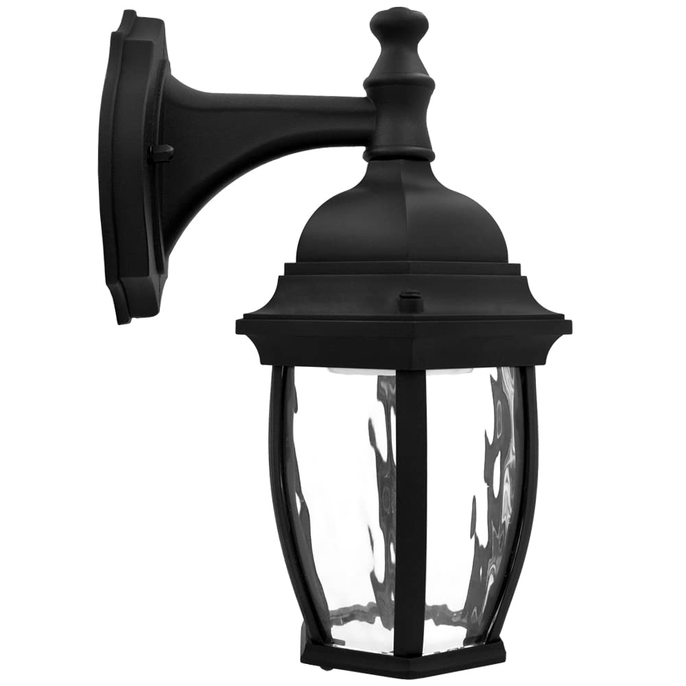 Maxxima Luvoni Smart WiFi LED Outdoor Wall Light, Black w/Clear Water Glass, App Controlled Porch Lantern, 850 Lumens, CCT 2700K - 6500K, Dimmable, Works with Google Home/Alexa