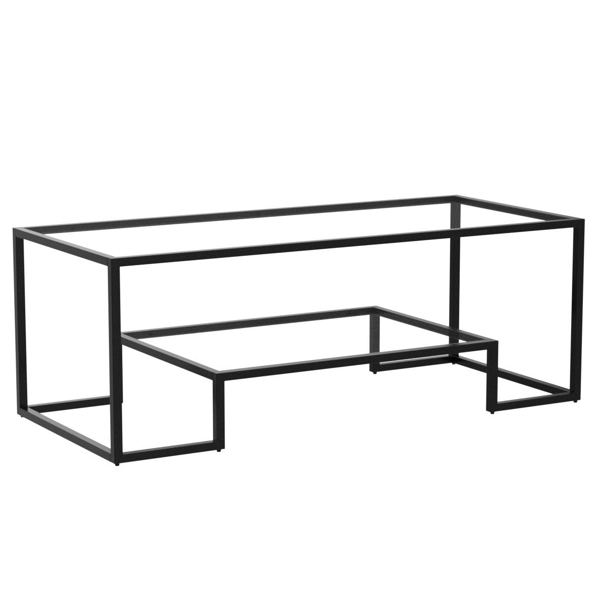 Black Metal Glass Coffee Table - Simple Center Coffee Table for Living Room Home, Metal Frame Coffee Table with 2 Shelves,Modern Table for Bedroom, Dinning Room,Office Decor