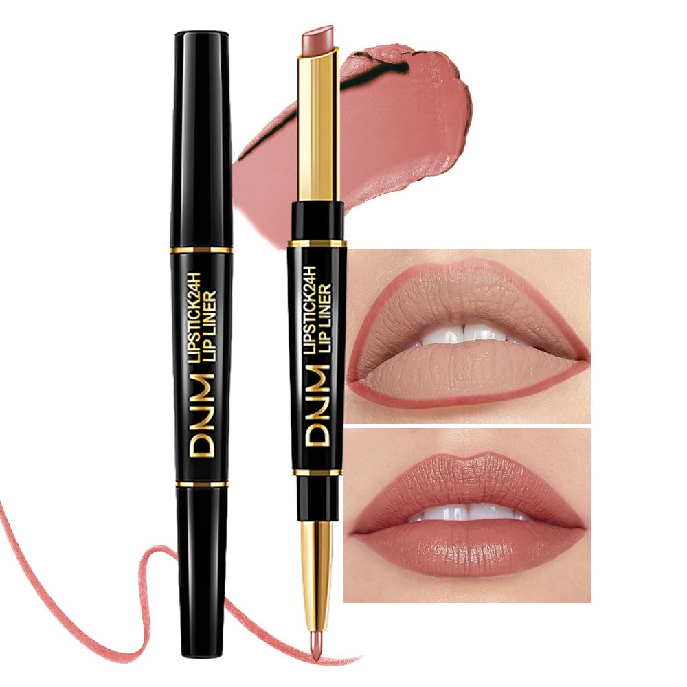 2-in-1 Fairest Nude Velvet Lip Liner & Lipstick Set Kit for Women, DNM Matte Lips Kit with Lip Liner Lip Stains Long Lasting Waterproof 24 Hour Lipstick and Lip Liners Combo Lipliners Pencil Set 47