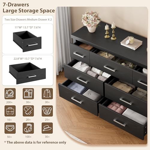 Dresser for Bedroom with 7 Drawers, Storage Chest of Drawers with Metal Handle, Wooden Dresser Organizer for Living Room,Closet,Entryway,Nursery