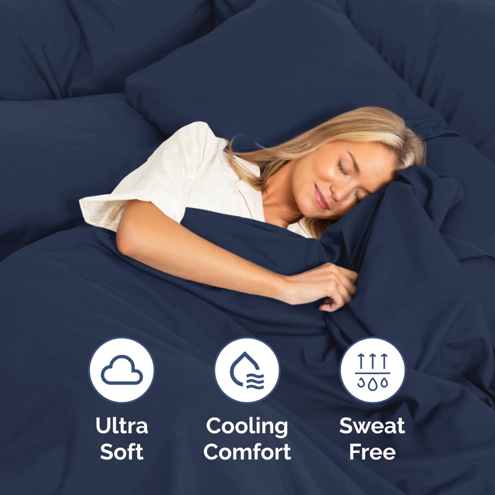 Extra Deep King Sheet Set - 6 Piece Breathable & Cooling Sheets - Hotel Luxury Bedding Set 18-24 Inch Extra Deep Pockets - Easy & Secure Fit - Super Soft, Wrinkle Free & Comfy - Navy Blue, King Size