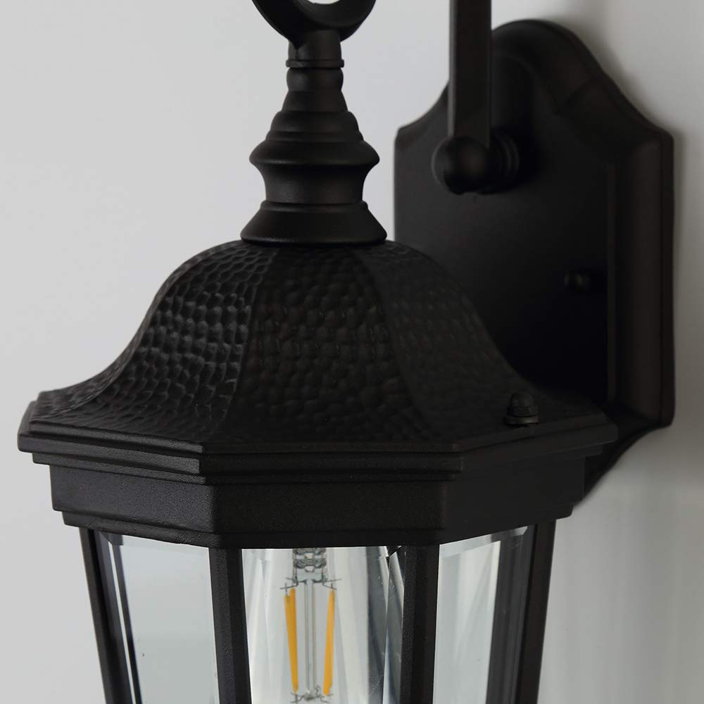 Smeike Exterior Light Fixtures, Large Outdoor Wall Light/Lantern, Outdoor Porch Light Fixtures Wall Mount in Matte Black Finish with Clear Glass, Aluminum Alloy, 60W