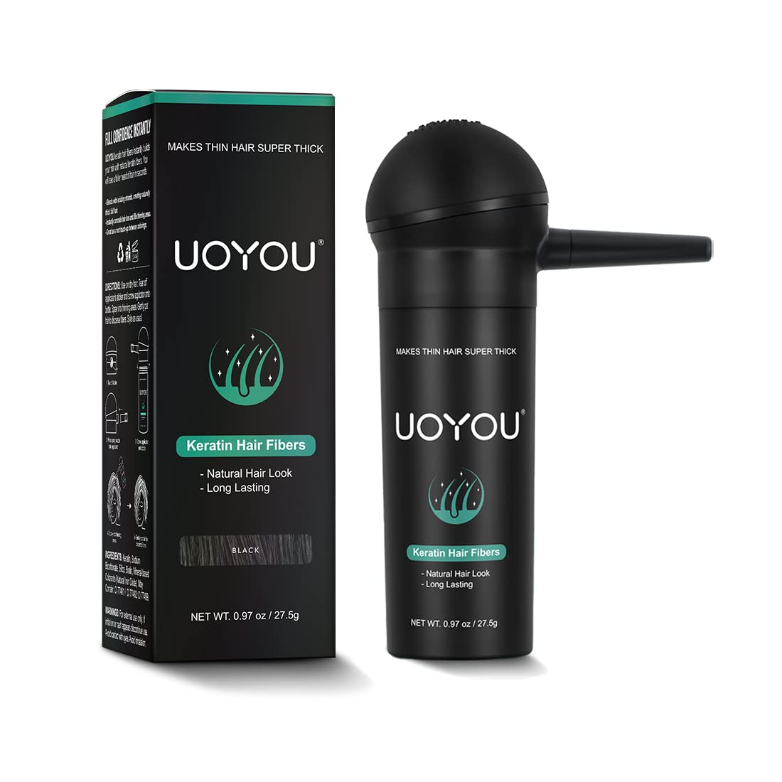 BLACK Hair Fibers for Thinning Hair 27.5g Bottle with Applicator | Undetectable & Natural Keratin Hair Fibers Concealer for Hair Loss for Men and Women | Hair Building Fibres Powder [BLACK Hair Fiber]