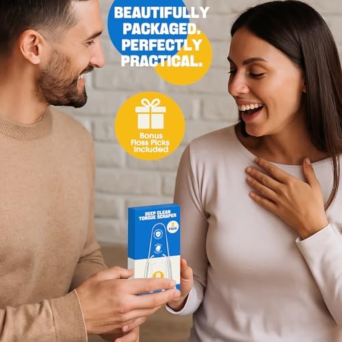Stainless Tongue Scraper Set for Adults： Easy To Use For Oral Care and Hygiene – Pack Of 2 Stainless Steel Tongue Cleaners, 2 Travel Cases, 4 Floss Picks – Cleaning for Tongue Care & Fresh Breath