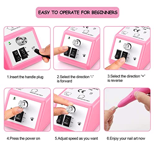 Electric Nail Drill Machine 20000 RPM, Acrylic Nail Tools for Thick Nails File Kit, Gel Nails Manicure Pedicure Polisher Sets for Home Salon Use