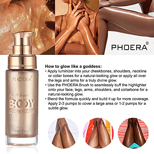 2 Pack PHOERA Shimmer Body Lotion, High Gloss Waterproof Glitter Face Body Luminizer Oil Highlighter Makeup .104# Sparkle Pink&105# White moonbeam
