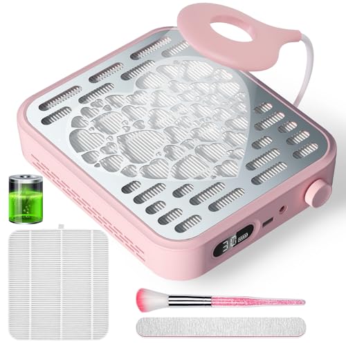 Limegirl Nail Dust Collector for Acrylic Nail, with 2*Reusable Nail Filter, Nail file and Cleaning Brush, Powerful Nail Dust Extractor with Upgraded Dust Collector Nail Tech for Nail Polishing (Pink)