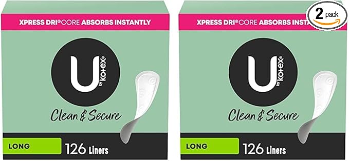 U by Kotex Clean & Secure Panty Liners, Light Absorbency, Long Length, 126 Count (Packaging May Vary) (Pack of 2)