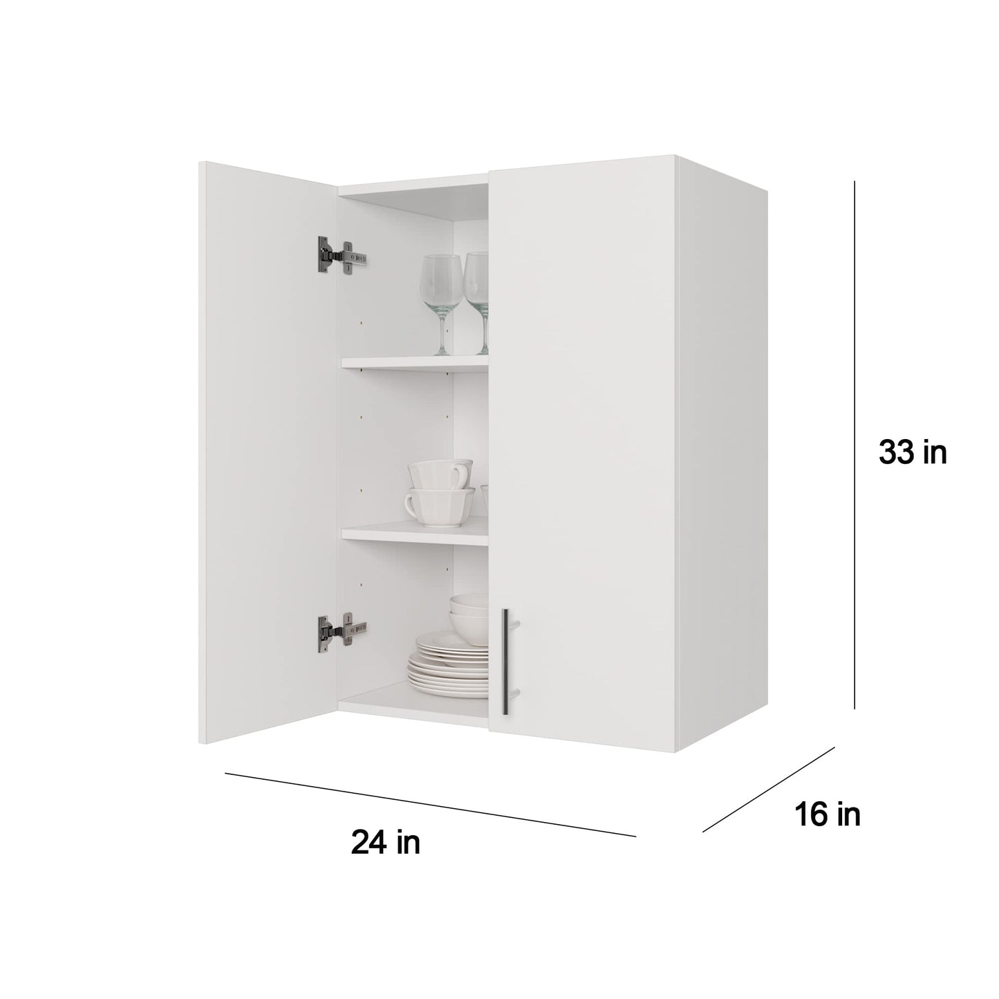 Dumekko Kitchen Wall Cabinets, 24" W x 16" D x 33" H Garage Wall Cabinet with 2 Adjustable Shelves and 2 Doors, Over The Toilet Storage Cabinet for Bathroom, Kitchen, Cupboard, White