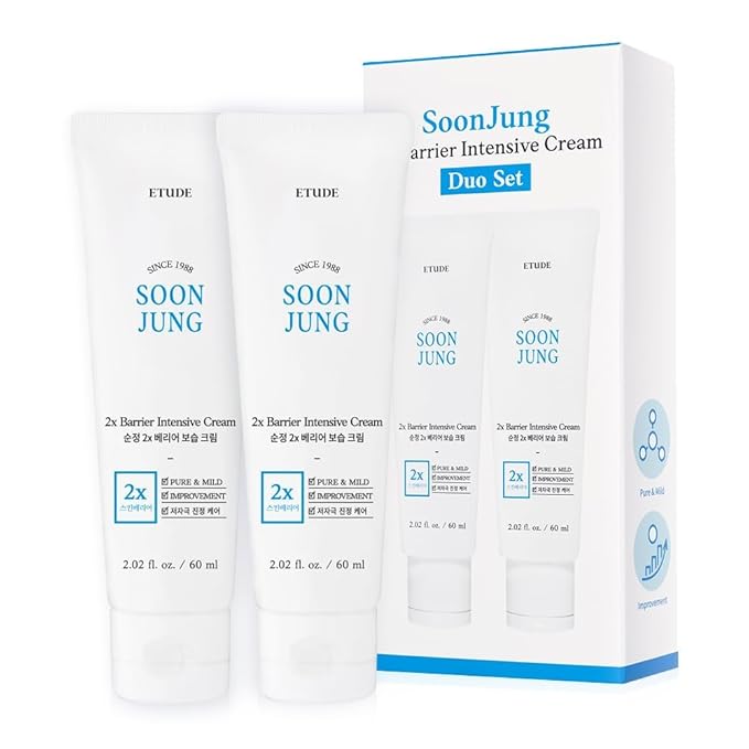 ETUDE SoonJung 2x Barrier Intensive Cream Duo Set (Original) | Hypoallergenic Shea Butter Hydrating Facial Cream for Sensitive & Damaged Skin, Panthenol, Korean Skin Care, K-Beauty (2.02 Fl.oz x 2pcs)