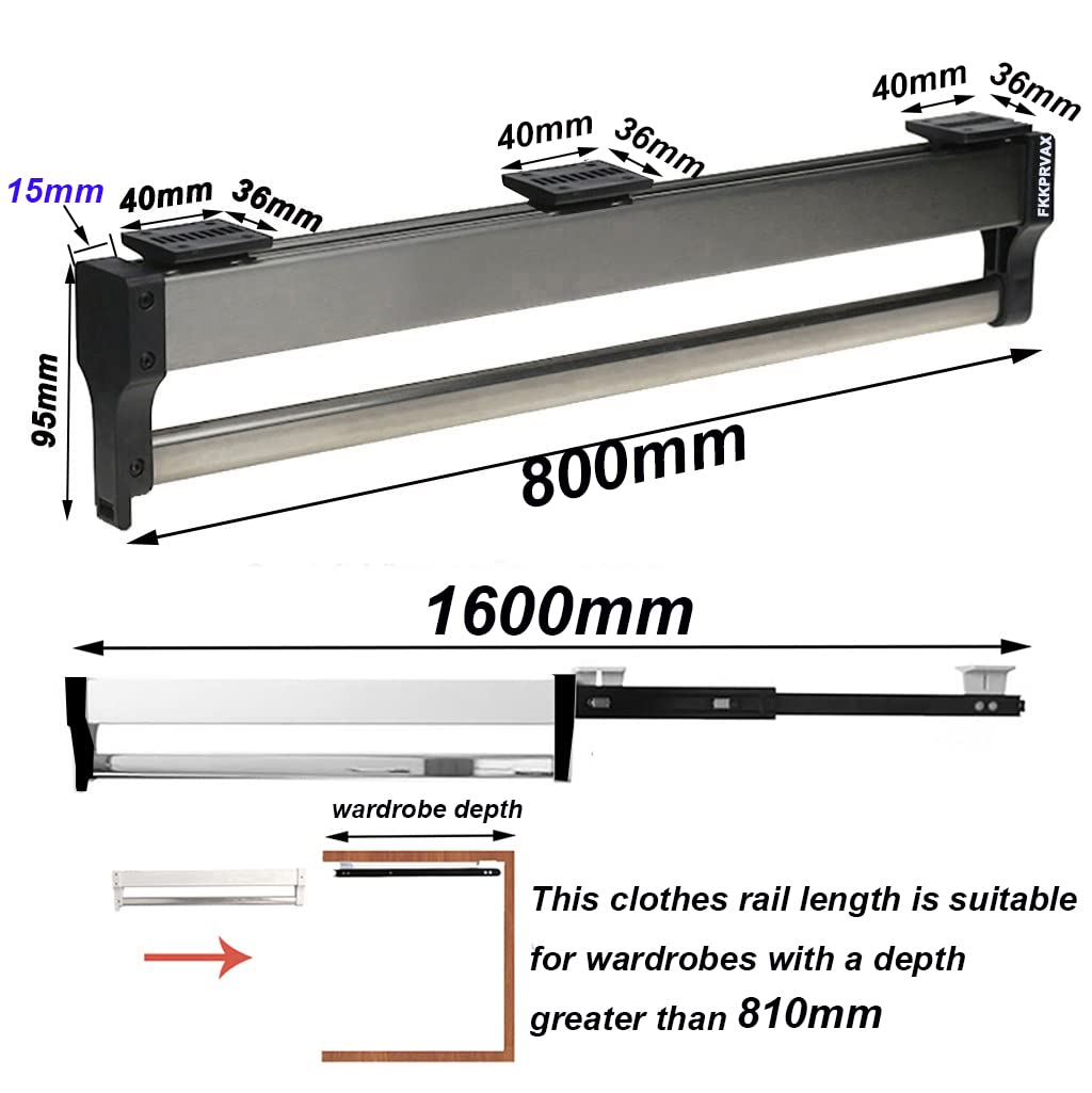 Closet Clothes Hanger Rail,Pull-Out Closet Rod Length 31.5IN,Wardrobe Clothing Rail,Closet Organizer Rack for Pants and Coat (800mm/31.5inch)