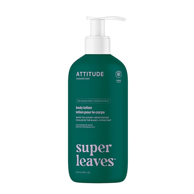 ATTITUDE Body Lotion, EWG Verified Moisturizer, Vegan Skin Care Products, Non-Greasy, Hydrating for Dry Skin, Cruelty Free, Moisturizing, White Tea Leaves, 16 Fl Oz