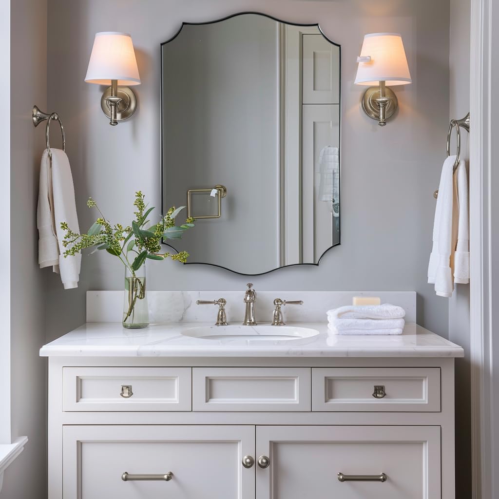 ANDY STAR Chrome Mirror 24x36, Polished Silver Bathroom Mirror, Modern Wavy Mirror with Sophisticated Curved Design, SUS304 Anti-Rust, 1’’ Deep Wall-Mounted Vertically/Horizontally