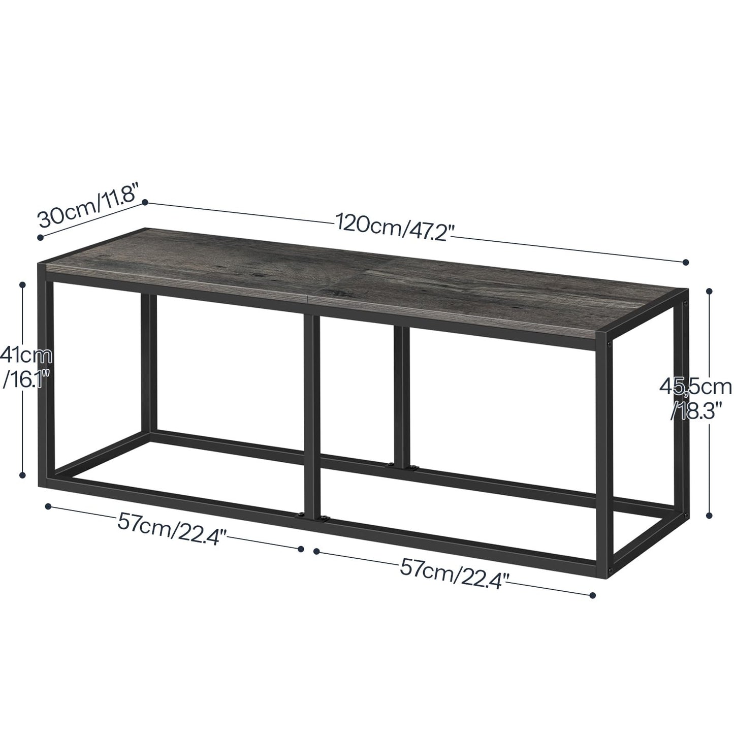 HOOBRO Dining Bench, 47.2 Inch Industrial Style Kitchen Table Bench, Steel Frame, Easy to Assemble, for Kitchen, Dining Room, Charcoal Gray and Black BC12CD01