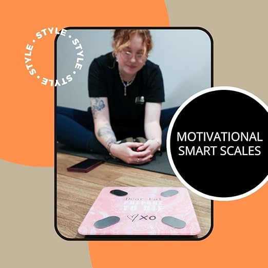 Smart Digital Scale - Motivational Modern Design, Weight Scale, Body Fat Monitor, 12 Key Composition, iOS Android APP, Auto Recognition, BMI, BMR, Bluetooth Smart Bathroom Scale. (Pink)