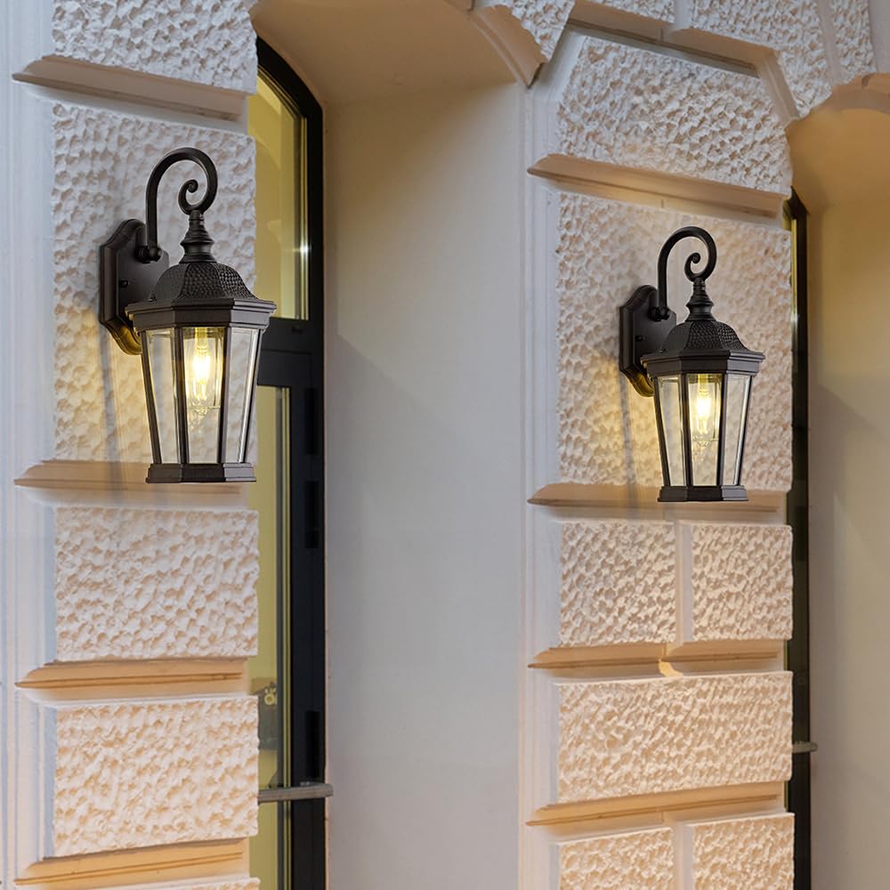 Smeike Exterior Light Fixtures, Large Outdoor Wall Light/Lantern, Outdoor Porch Light Fixtures Wall Mount in Matte Black Finish with Clear Glass, Aluminum Alloy, 60W